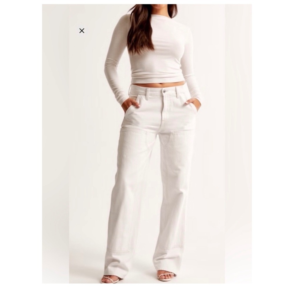 Abercrombie & Fitch The Slouchy Jean Mid Rise White Carpenter Pants 25 0